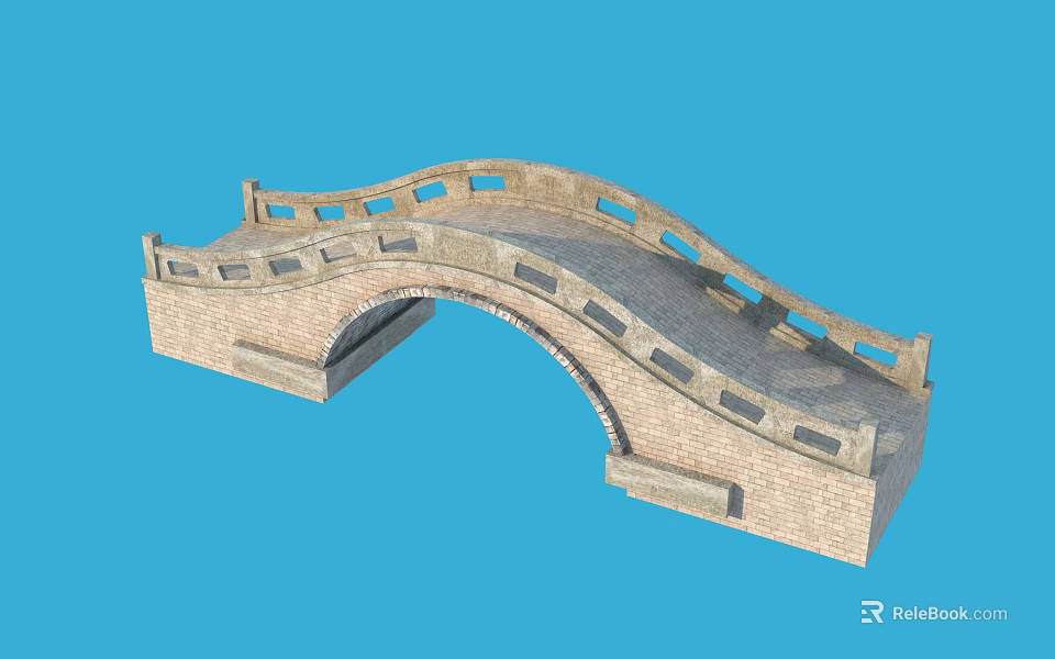 Traditional Stone Arch Bridge With Perforated Railings And Classic Design 3d model 