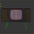 Vintage Electronic Television With Wooden Cabinet Mesh Speakers And Red Legs