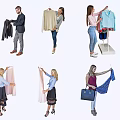 Multiple People Choosing Various Clothing Items Hanging And Picking Garments 3d model
