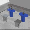 Blue Round Dining Tables With Silver Stools Vase And Branch Decorations In Modern Interior 3d model