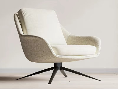 Beige Upholstered Leisure Chair With Modern Minimalist Design And Black Metal Base 3d model