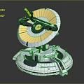 Sci-fi Weapon With Rotating Golden Disk And Yellow Tip On White Base