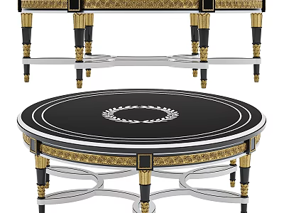 Luxurious Round Table Design Featuring Black Tabletop White Wreath Pattern And Gold Black Legs 3d model