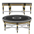 Luxurious Round Table Design Featuring Black Tabletop White Wreath Pattern And Gold Black Legs