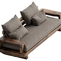 Natural Style Two Seater Sofa With Wooden Frame And Gray Cushions