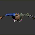Animated Female Character With Mechanical Arm Blue Top Beige Pants Pink Shoes And Decorative Headpiece