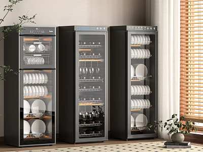 Modern Kitchen Appliances With Black Glass Door Cabinets Storing Dishes And Cups 3d model