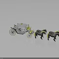 Vintage Horse Drawn Carriage With Yellow Decorative Details And Black Horses