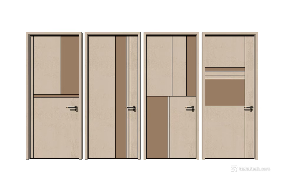 Modern Hinged Doors With Various Beige And Brown Panel Designs For Interior 3d model