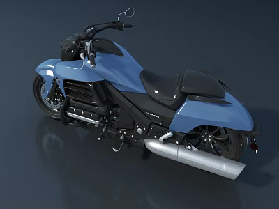 Modern Blue Motorcycle With Black Seat And Chrome Exhaust On Dark Background 3d model