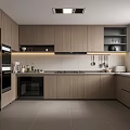 Modern Kitchen Interior With Wooden Cabinets Black Appliances Countertop And Window Lighting