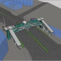 Modern Illuminated Bridge Night Scene With Vehicles Pedestrians Green Plants And Aurora