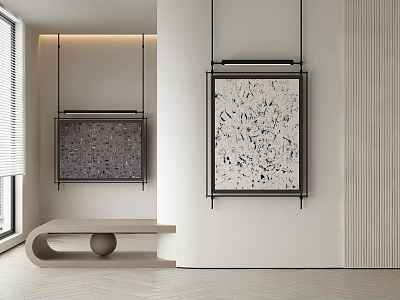Abstract Paintings In Modern Interior Space 3d model