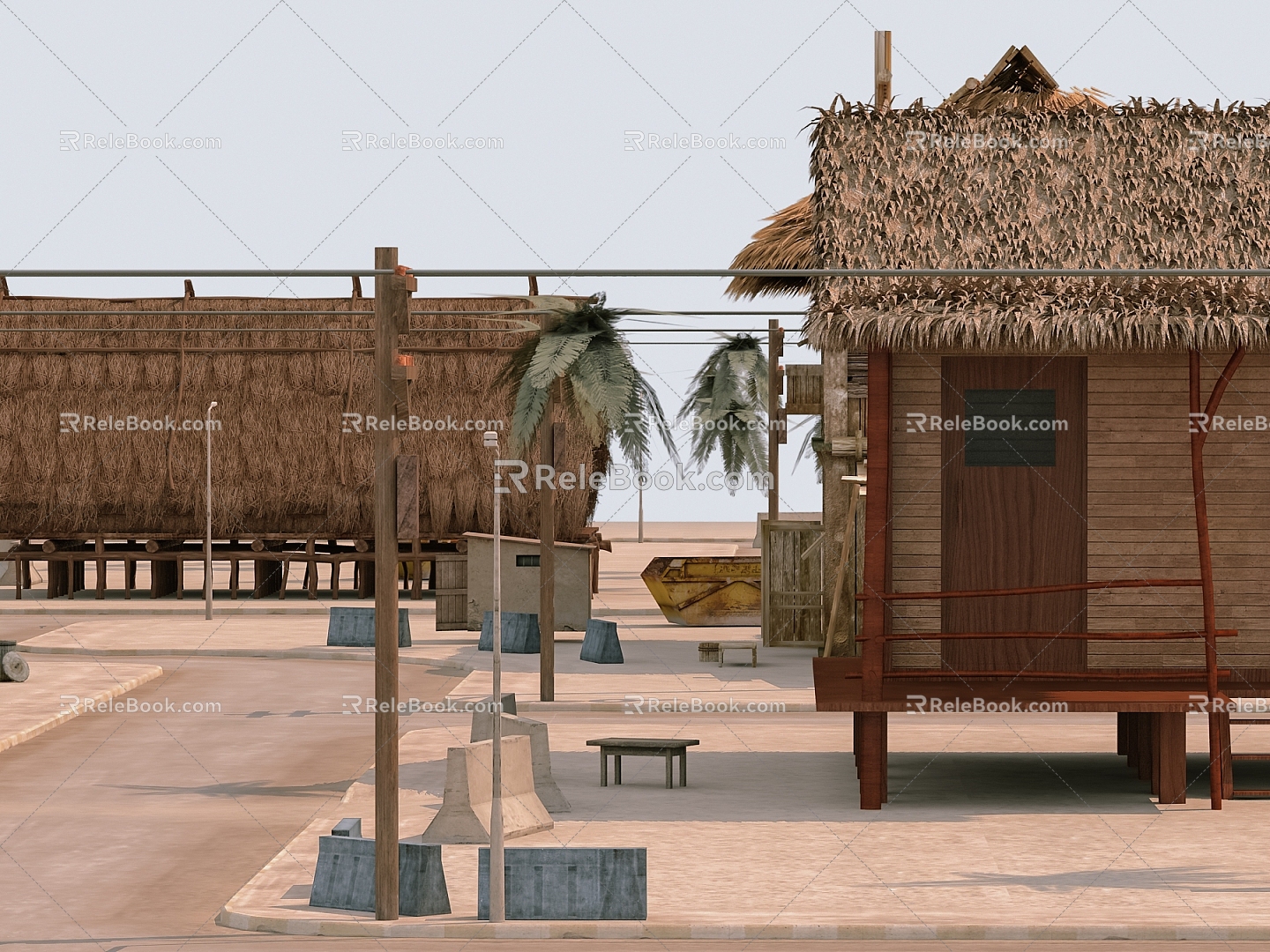 Modern Thatched Cottage Thatched Cottage Seaside Activities 3d model