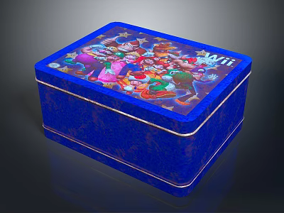 Blue Storage Box with Colorful Cartoon Characters and WII Logo for Organizing Items 3d model