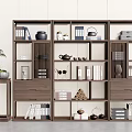 Modern Wooden Bookcase With Multi Compartment Books Tea Sets And Decorative Items
