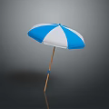 Scenic Summer Beach View With Blue And White Umbrella Wooden Handle Blue Decoration