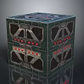 Stylish Green Black Cube Storage Container With Red Accent Lights And Geometric Frame