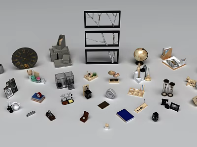 Art Installation Collection Featuring Various Decorative Items Including Clock Globe And Sculptures 3d model