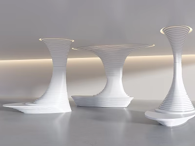 White Spiral Columns With Modern Design In Minimalist Space And Soft Lighting 3d model