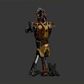 Robot Character With Mechanical Structure Holding Gun In Orange Black Sci Fi Design 3d model