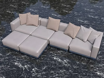 Light Gray Sectional Sofa With Beige Pillows And Modular Design For Living Room 3d model