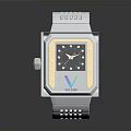 Modern Minimalist Silver Square Watch with Metal Perforated Strap Smooth Surface Design 3d model