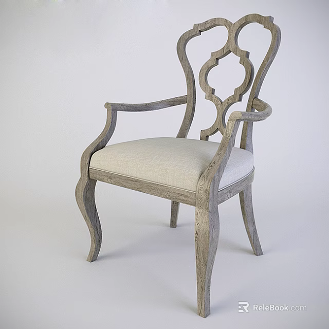 Elegant Vintage Armchair With Wooden Frame Light Fabric Upholstered Seat And Decorative Backrest 3d model 
