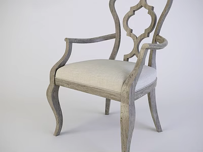 Elegant Vintage Armchair With Wooden Frame Light Fabric Upholstered Seat And Decorative Backrest 3d model