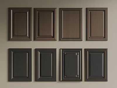 Dark Wooden Wardrobe Doors With Various Panel And Texture Designs 3d model
