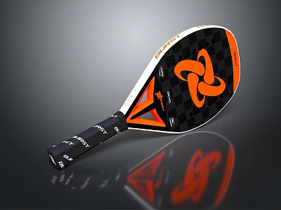Black And Orange Design Padel Racket With Carbon Fiber Face Logo Black Handle White Text 3d model