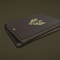 Stacked Black Cover Books With Golden Decorative Design On Dark Background