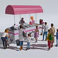 Pink Garden Kiosk With Canopy Selling Ice Cream People And Balloons Around