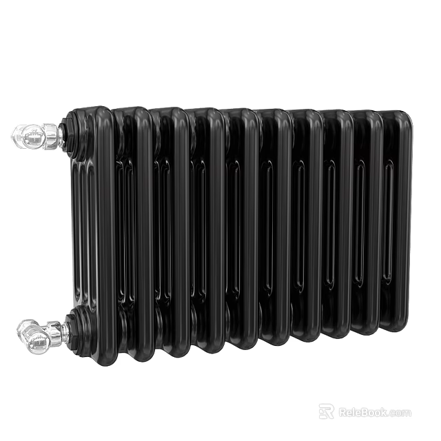 Black Cast Iron Radiator with Classic Column Design and Chrome Valves for Home Heating 3d model 