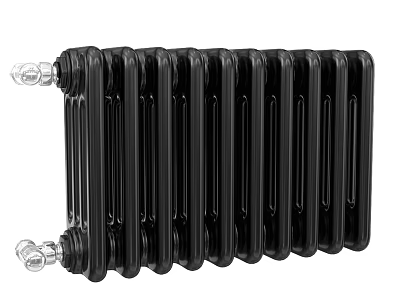 Black Cast Iron Radiator with Classic Column Design and Chrome Valves for Home Heating 3d model