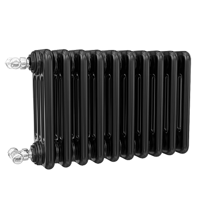 Black Cast Iron Radiator with Classic Column Design and Chrome Valves for Home Heating 3d model