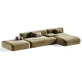 Modern Double Sofa Design With Neutral Tones Pillows And Ottoman Seats