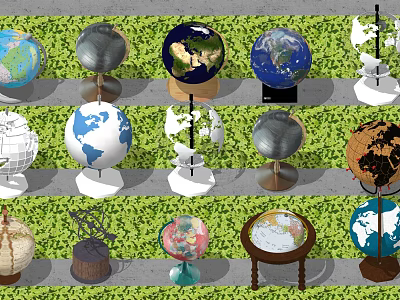 Decorative Globe Ornament Collection With Various Designs And Stands For Home Decor 3d model