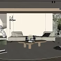 Modern Living Room Interior With Light Sofa Wooden Coffee Table Green Chair And Large Plant