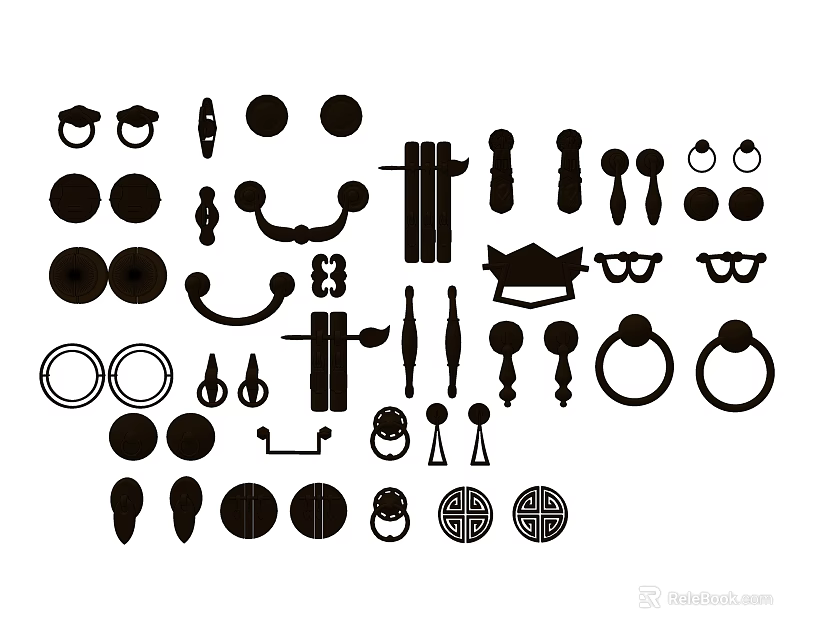 Various Types of Furniture Handles with Classic and Modern Design Styles 3d model 