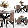 Elegant Modern Dining Table Set With Brown Chairs And Flower Vase 3d model