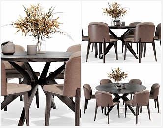 Modern Dining Table and Chair Combination Dining Table and Chair Round Dining Table Dining Chair Ornaments 3d model