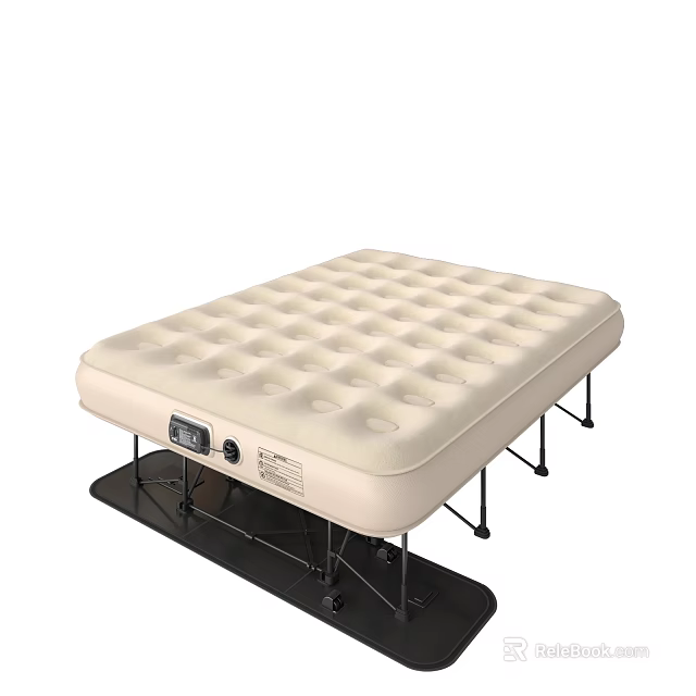 Double Bed Air Mattress with Metal Frame Quilted Surface and Control Panel 3d model 