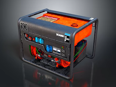 Scania Portable Power Generator With Black Orange Design Control Panel And Wheels 3d model