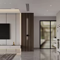 Modern Living and Dining Room Interior With Open Layout TV Wall And Dining Table 3d model