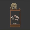 Wooden Display Case With Glass Doors Holding Skeleton And Specimens On Shelves