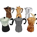 Assorted Colorful Moka Pots With Different Materials For Kitchen Coffee Tools
