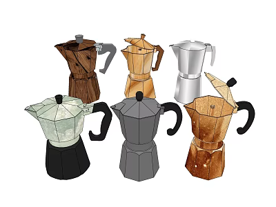 Assorted Colorful Moka Pots With Different Materials For Kitchen Coffee Tools 3d model