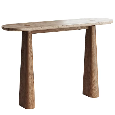 Modern Wooden Console Table With Smooth Top And Cylindrical Legs Design 3d model