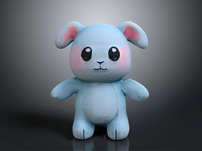 Light blue plush rabbit stuffed toy with pink ears big black eyes and cute expression 3d model